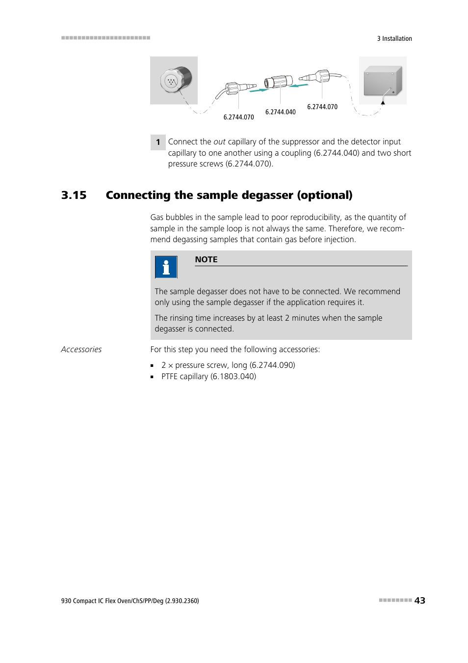 15 connecting the sample degasser (optional) | Metrohm 930 Compact IC Flex Oven/ChS/PP/Deg User Manual | Page 51 / 118