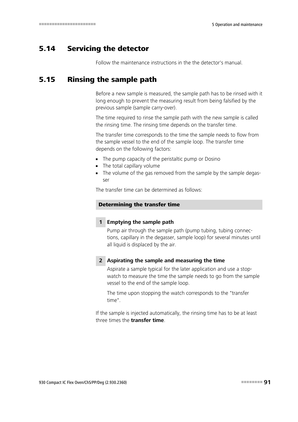 14 servicing the detector, 15 rinsing the sample path | Metrohm 930 Compact IC Flex Oven/ChS/PP/Deg User Manual | Page 99 / 118