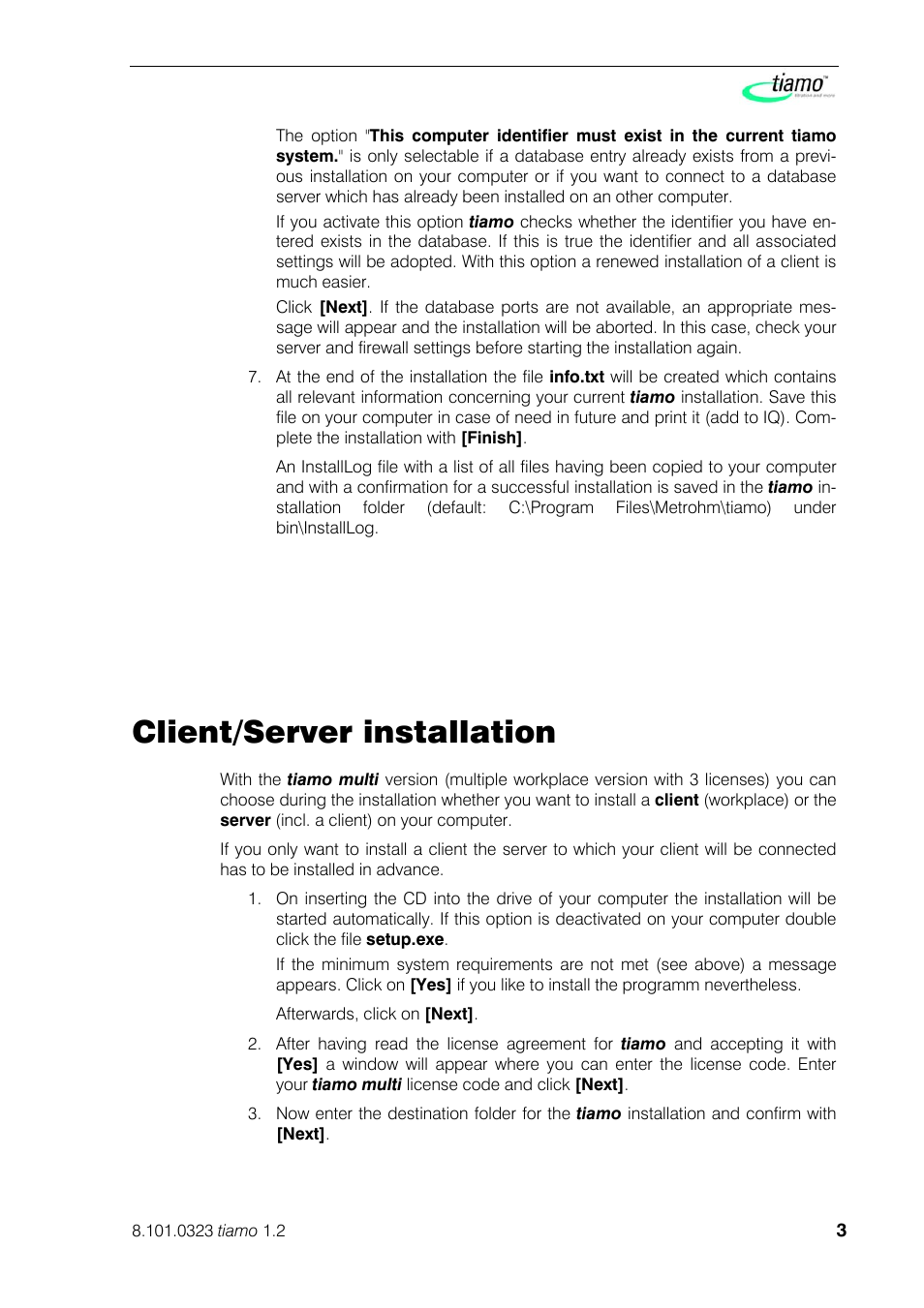 Client/server installation | Metrohm tiamo 1.2 Installation User Manual | Page 3 / 8