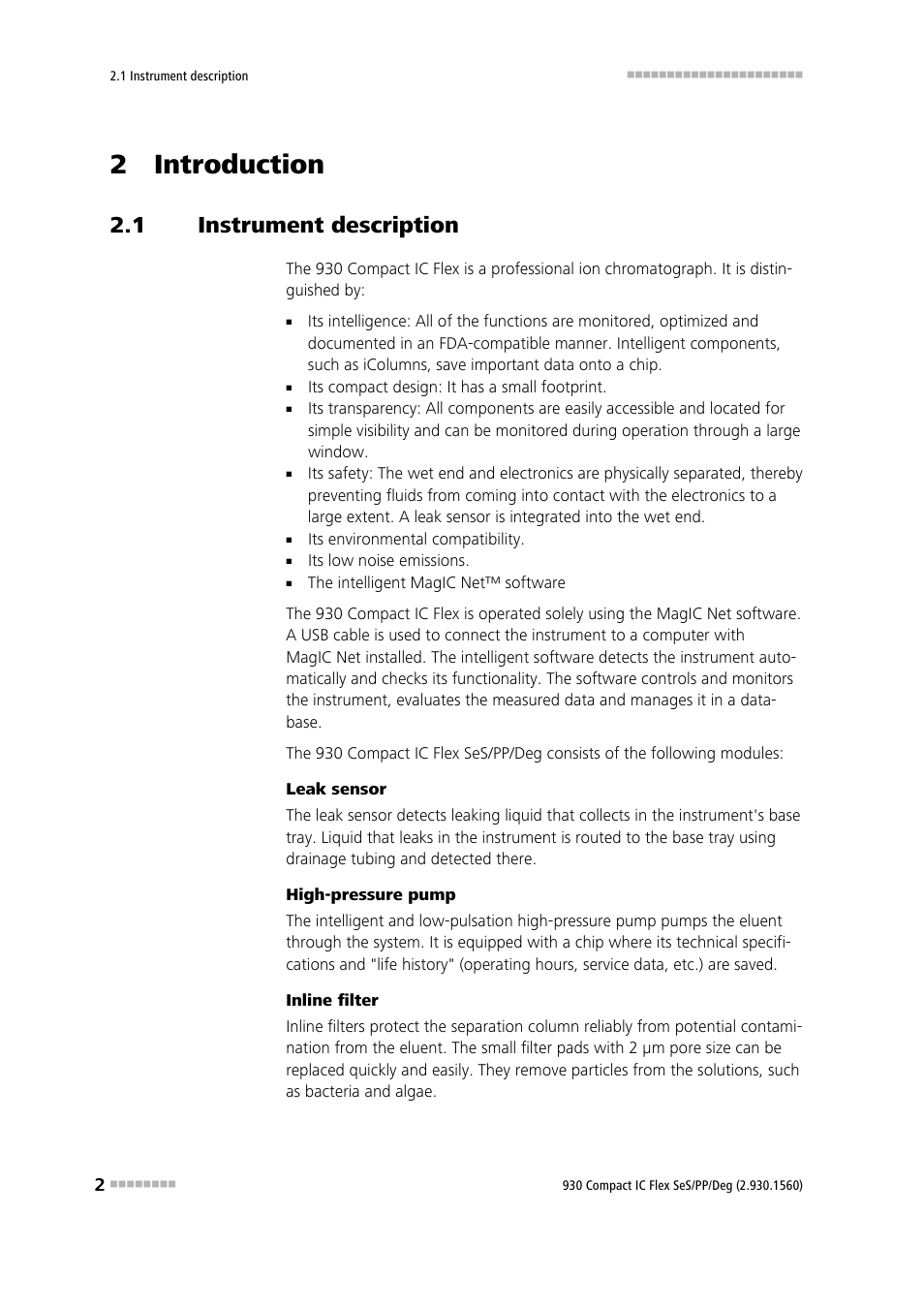 2 introduction, 1 instrument description, Instrument description | Metrohm 930 Compact IC Flex SeS/PP/Deg User Manual | Page 10 / 49