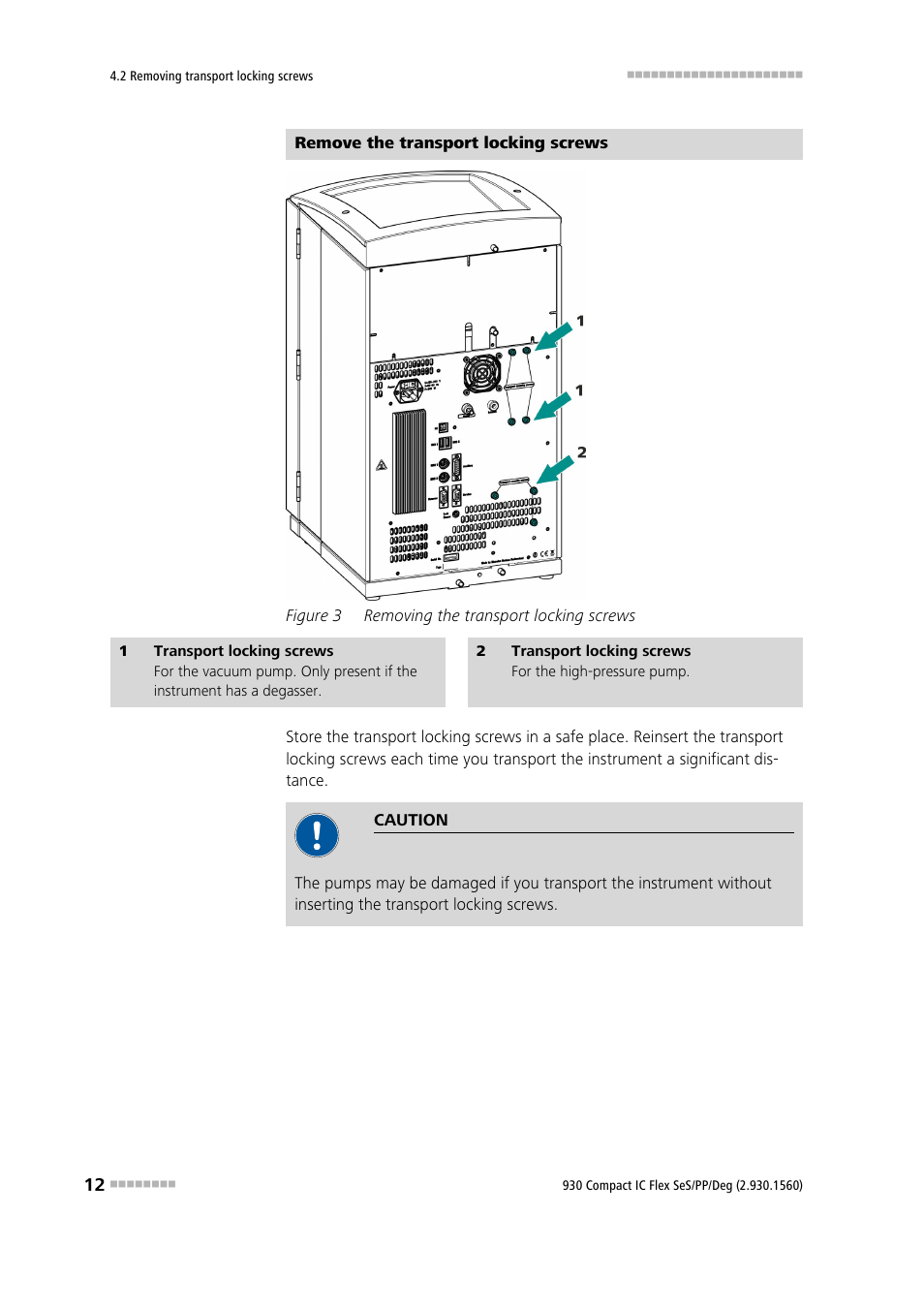 Figure 3, Removing the transport locking screws | Metrohm 930 Compact IC Flex SeS/PP/Deg User Manual | Page 20 / 49