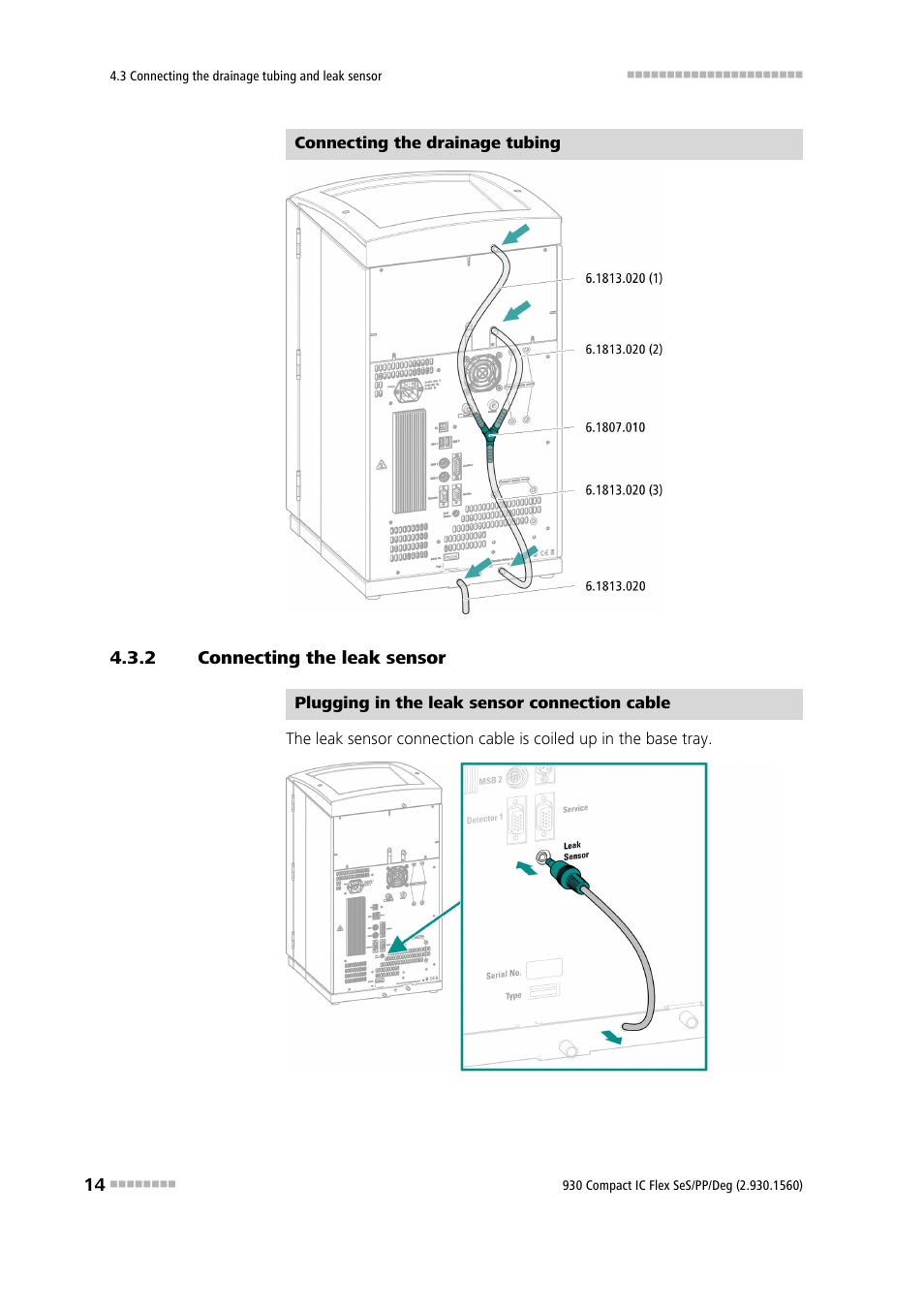 2 connecting the leak sensor, Connecting the leak sensor | Metrohm 930 Compact IC Flex SeS/PP/Deg User Manual | Page 22 / 49