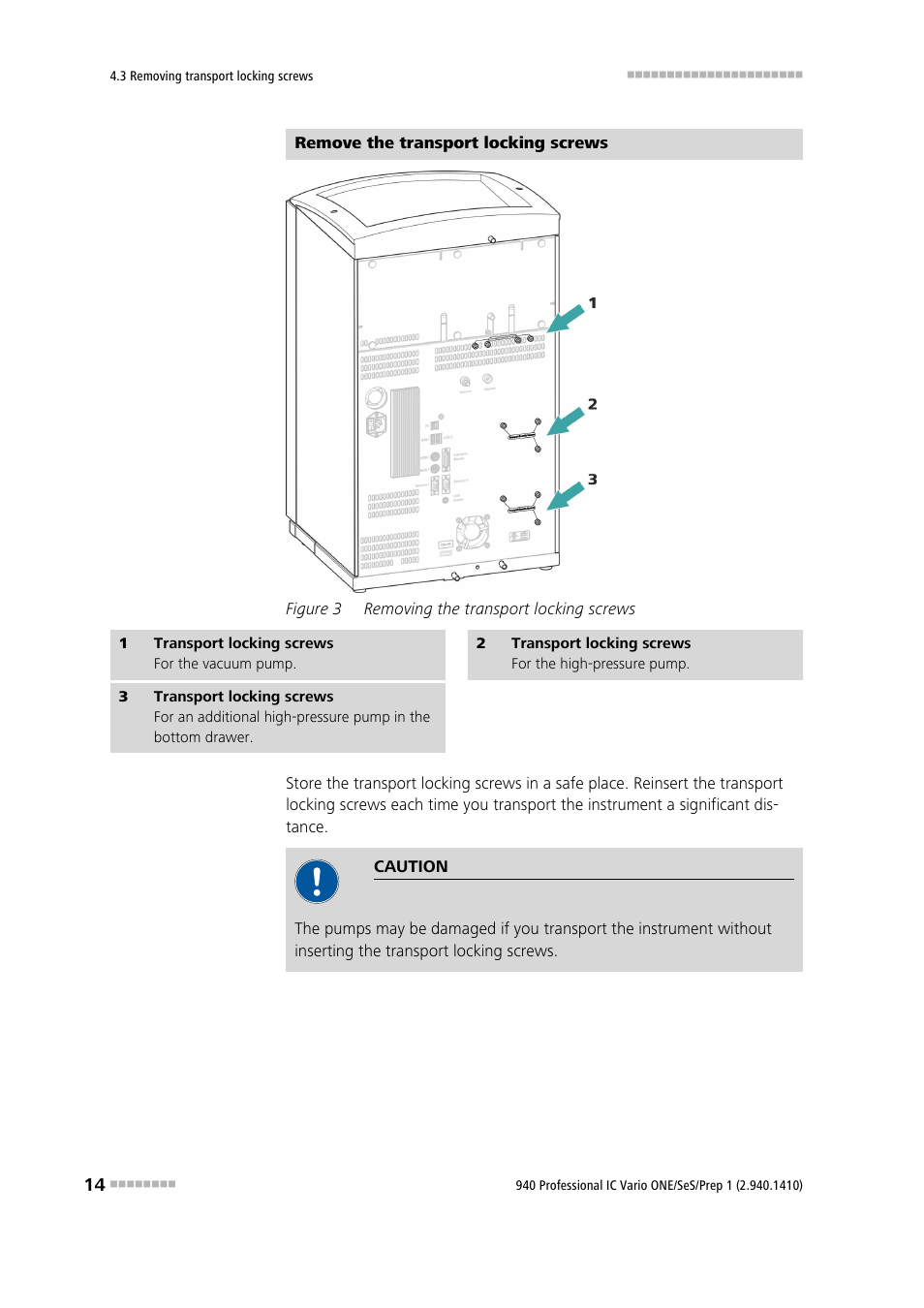 Figure 3, Removing the transport locking screws | Metrohm 940 Professional IC Vario ONE/SeS/Prep 1 User Manual | Page 22 / 52