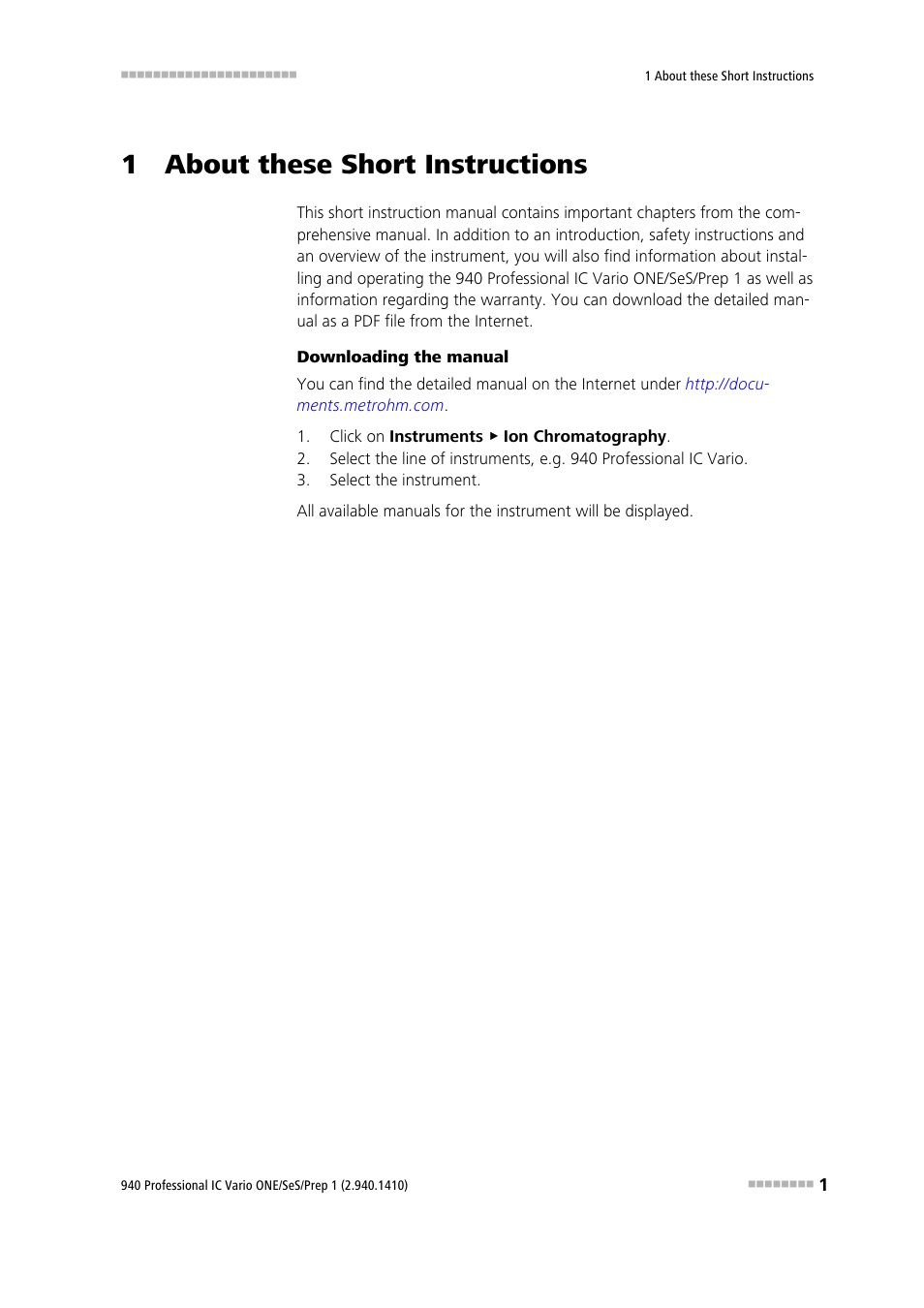 1 about these short instructions | Metrohm 940 Professional IC Vario ONE/SeS/Prep 1 User Manual | Page 9 / 52