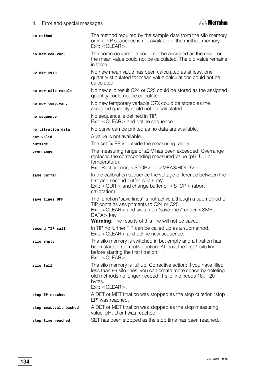 Metrohm 794 Basic Titrino User Manual | Page 138 / 198