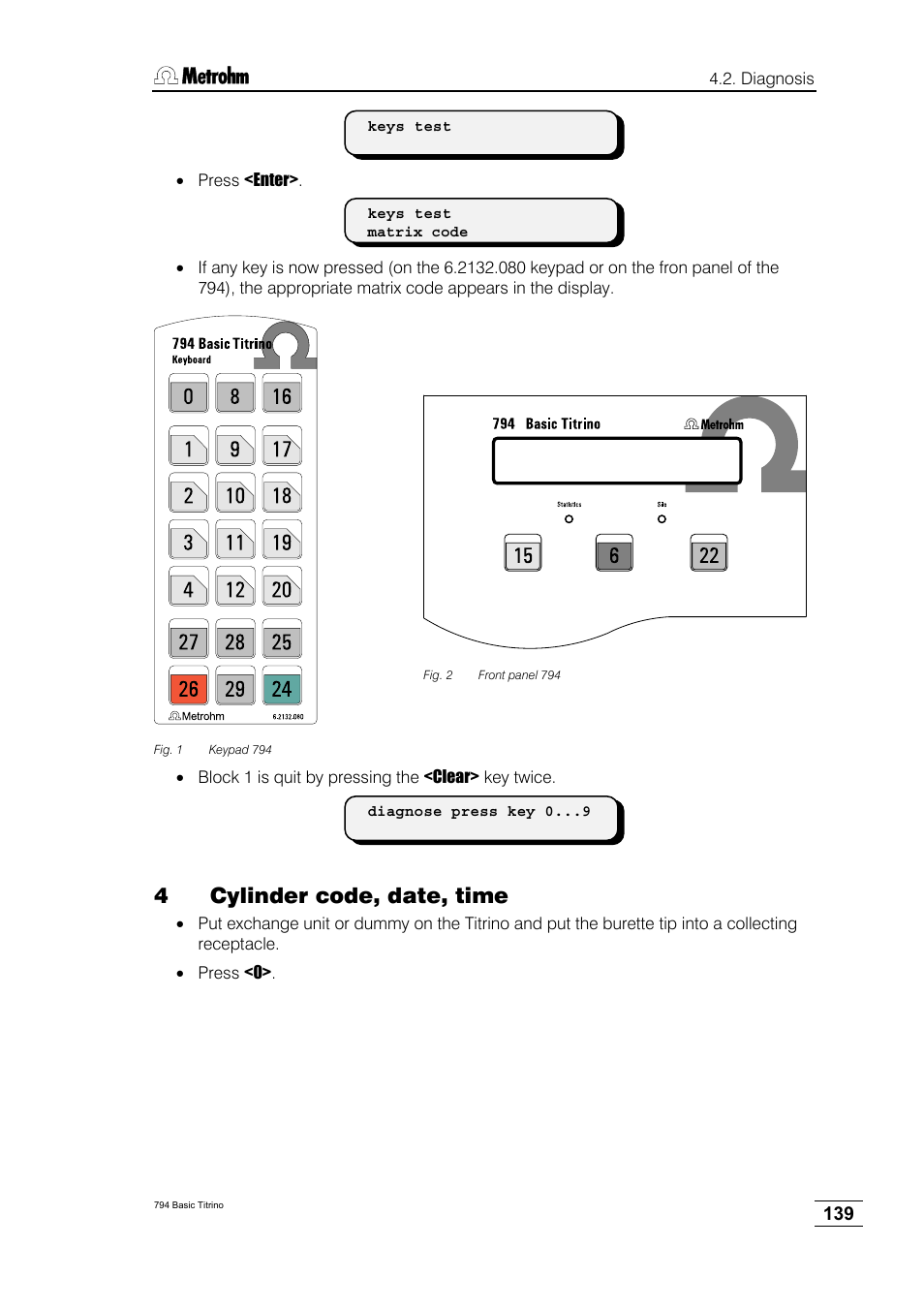 4cylinder code, date, time | Metrohm 794 Basic Titrino User Manual | Page 143 / 198