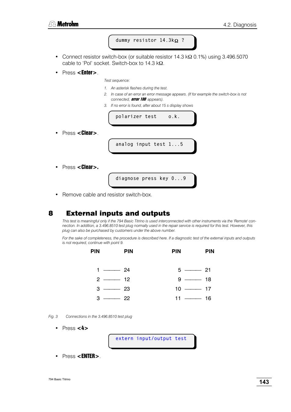 8external inputs and outputs | Metrohm 794 Basic Titrino User Manual | Page 147 / 198