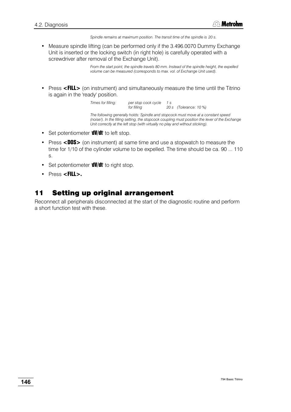 11 setting up original arrangement | Metrohm 794 Basic Titrino User Manual | Page 150 / 198