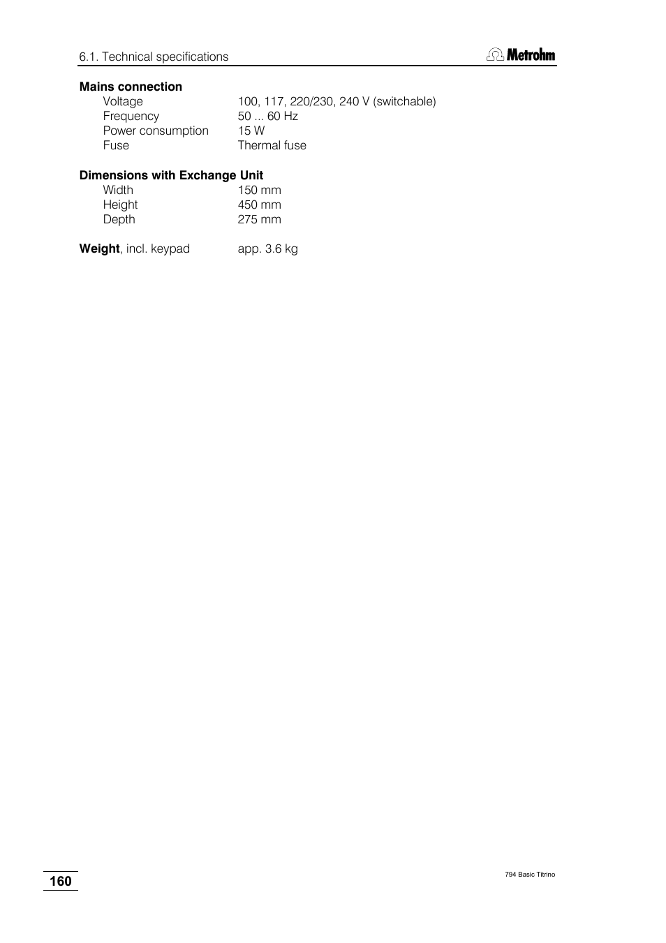 Metrohm 794 Basic Titrino User Manual | Page 164 / 198