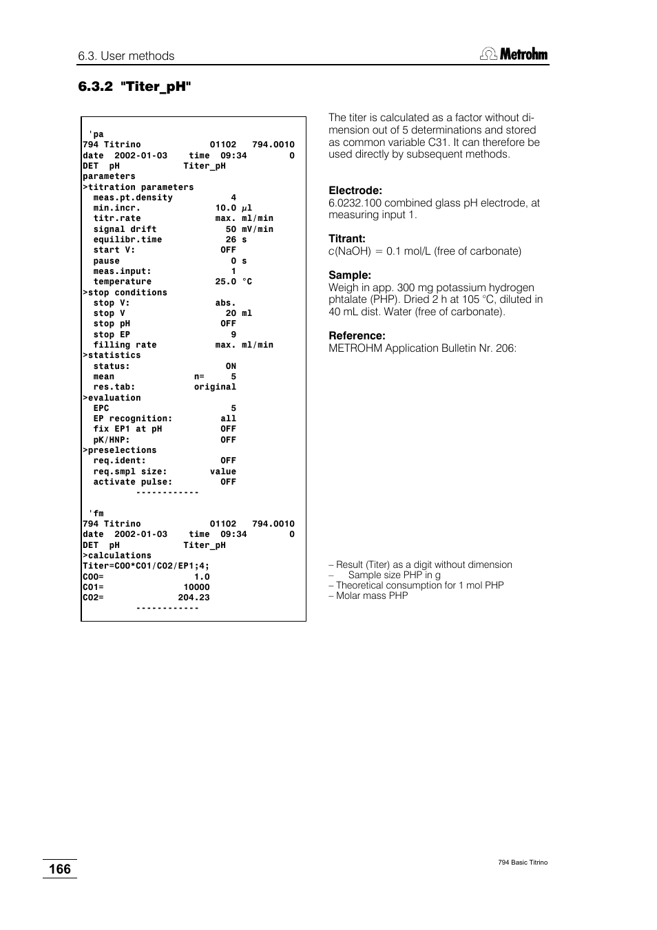 2 "titer_ph | Metrohm 794 Basic Titrino User Manual | Page 170 / 198