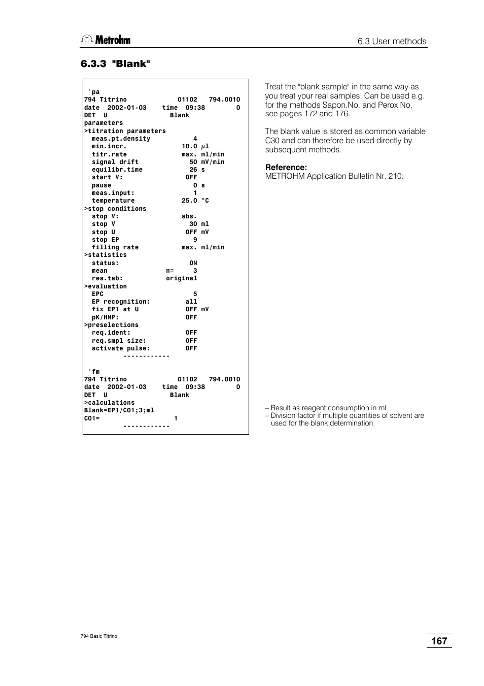 3 "blank, 3 user methods | Metrohm 794 Basic Titrino User Manual | Page 171 / 198