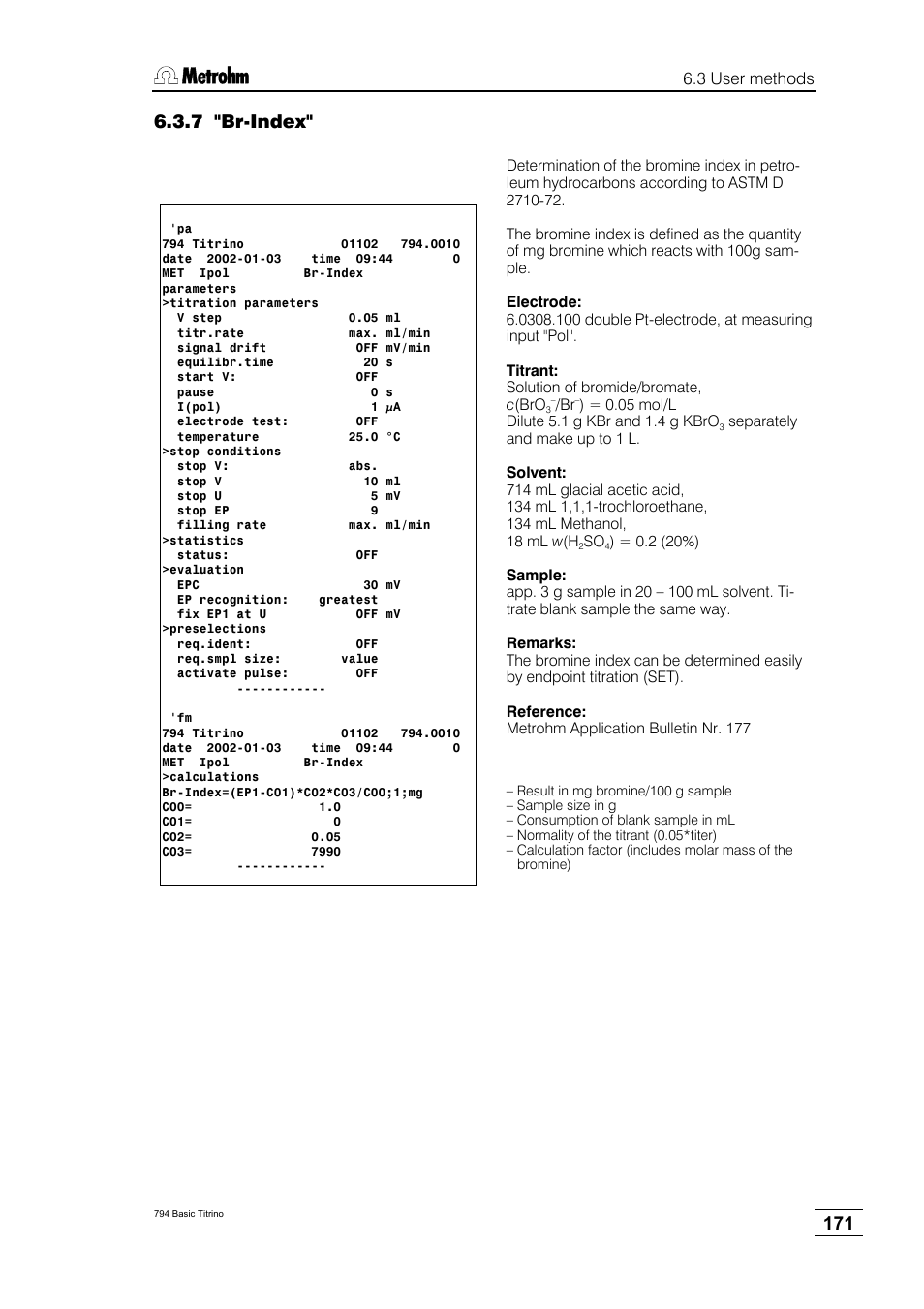7 "br-index | Metrohm 794 Basic Titrino User Manual | Page 175 / 198