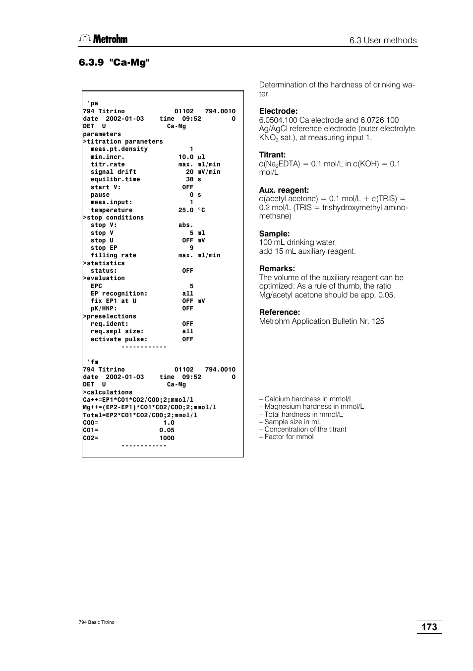 9 "ca-mg | Metrohm 794 Basic Titrino User Manual | Page 177 / 198