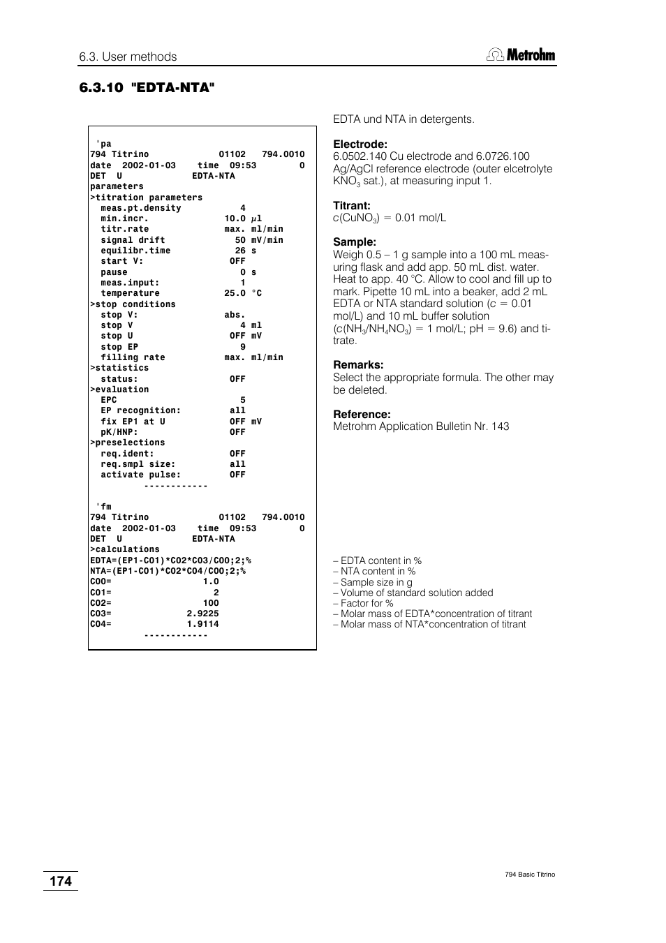 10 "edta-nta | Metrohm 794 Basic Titrino User Manual | Page 178 / 198