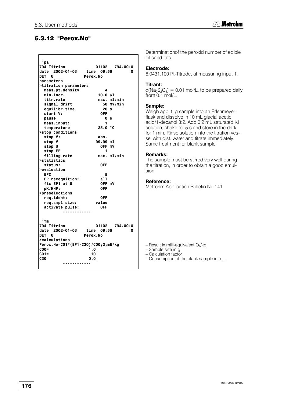 12 "perox.no | Metrohm 794 Basic Titrino User Manual | Page 180 / 198