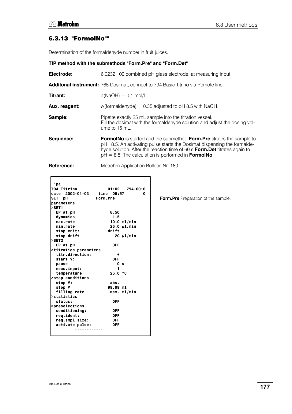 13 "formolno | Metrohm 794 Basic Titrino User Manual | Page 181 / 198
