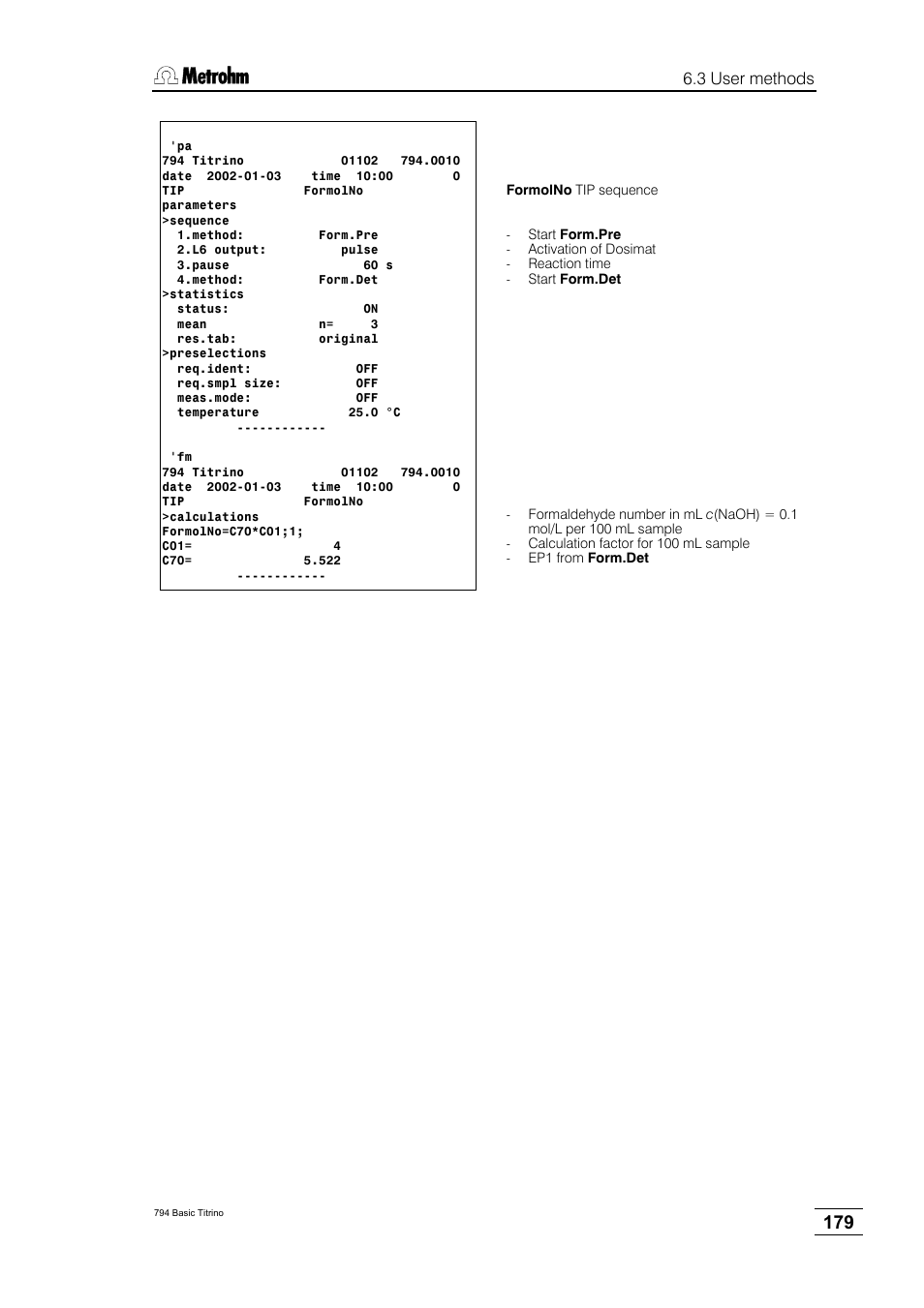 3 user methods | Metrohm 794 Basic Titrino User Manual | Page 183 / 198