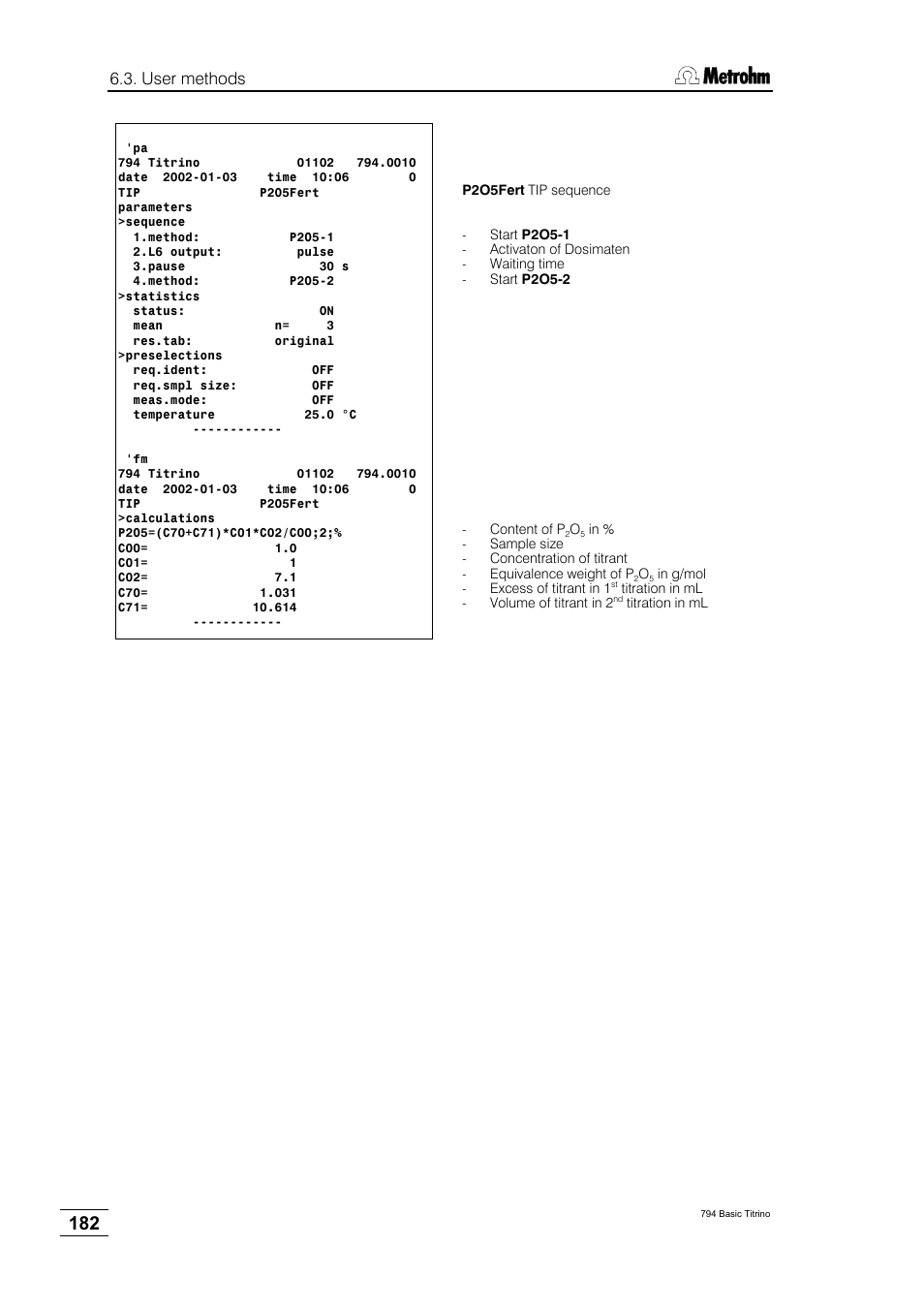 User methods | Metrohm 794 Basic Titrino User Manual | Page 186 / 198