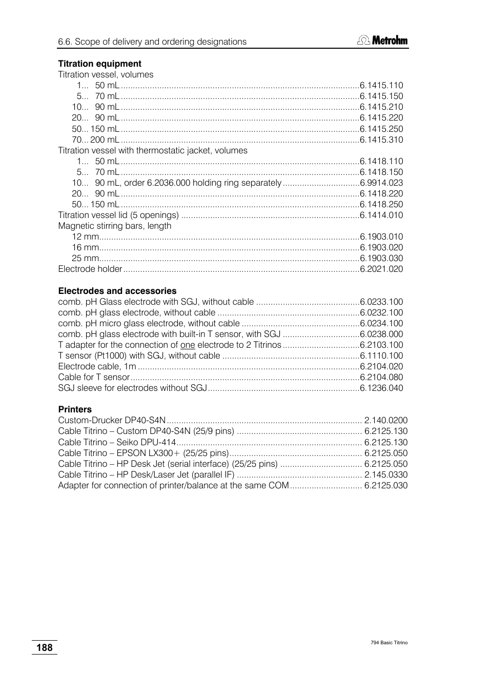 Metrohm 794 Basic Titrino User Manual | Page 192 / 198