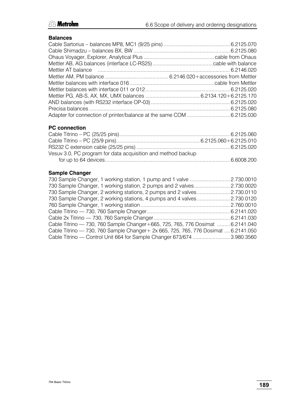 Metrohm 794 Basic Titrino User Manual | Page 193 / 198