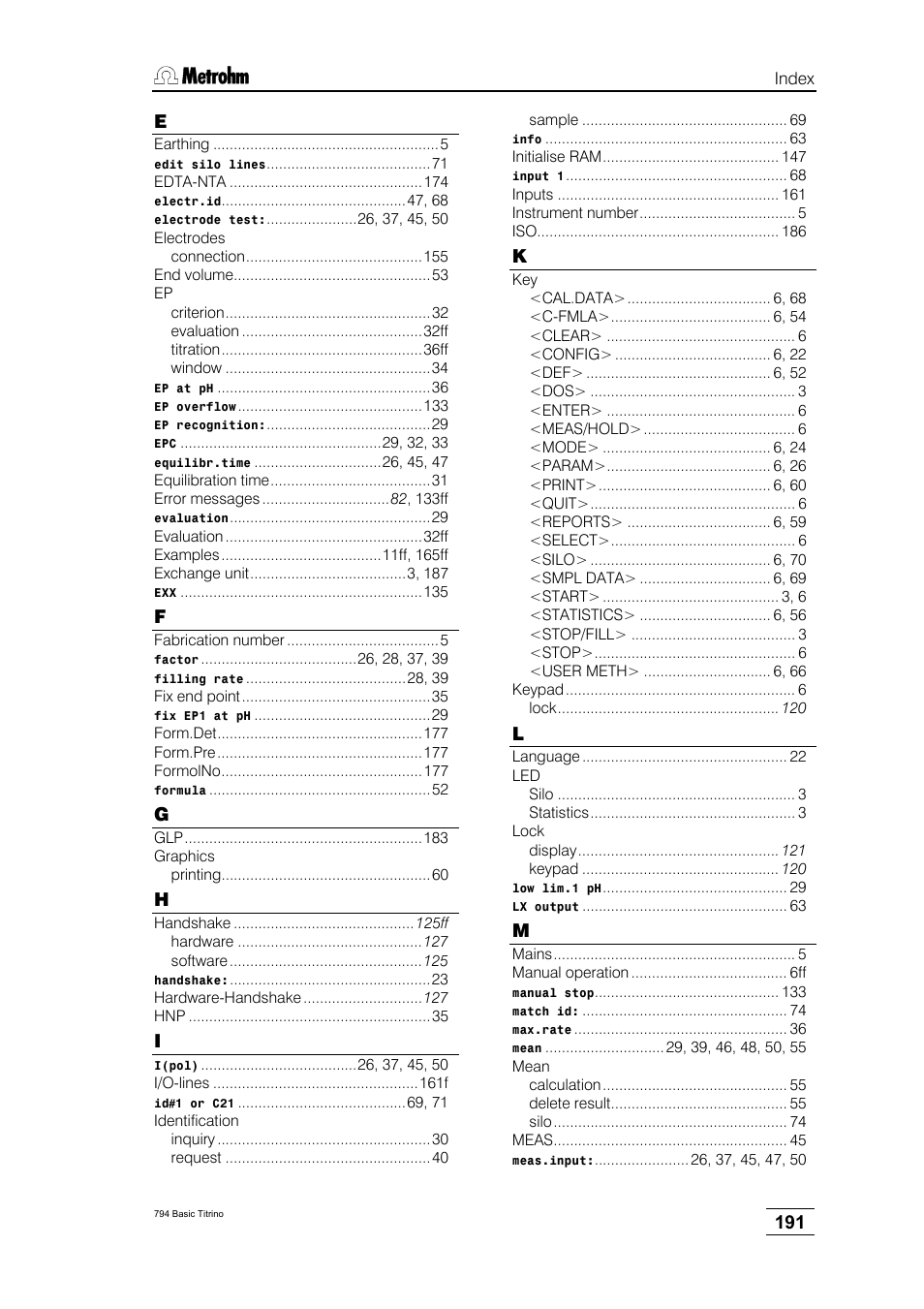 Metrohm 794 Basic Titrino User Manual | Page 195 / 198