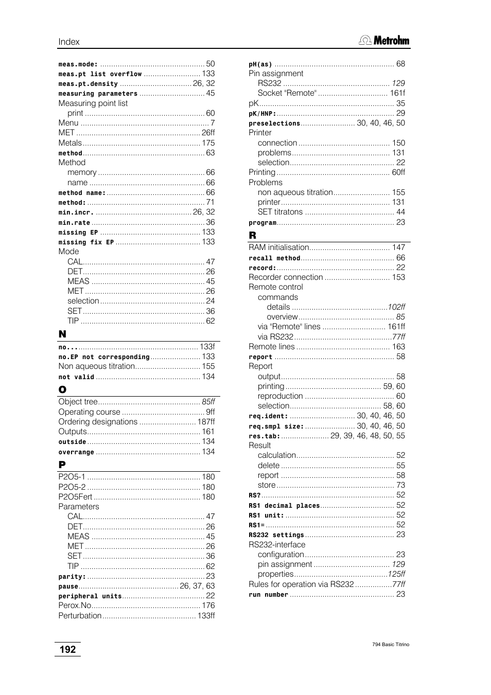 Metrohm 794 Basic Titrino User Manual | Page 196 / 198