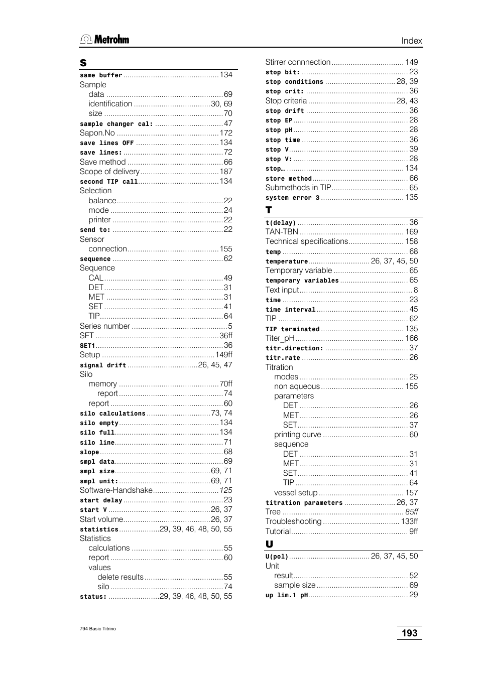 Metrohm 794 Basic Titrino User Manual | Page 197 / 198
