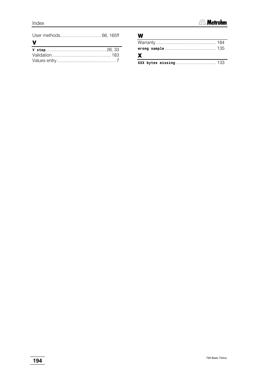 Metrohm 794 Basic Titrino User Manual | Page 198 / 198
