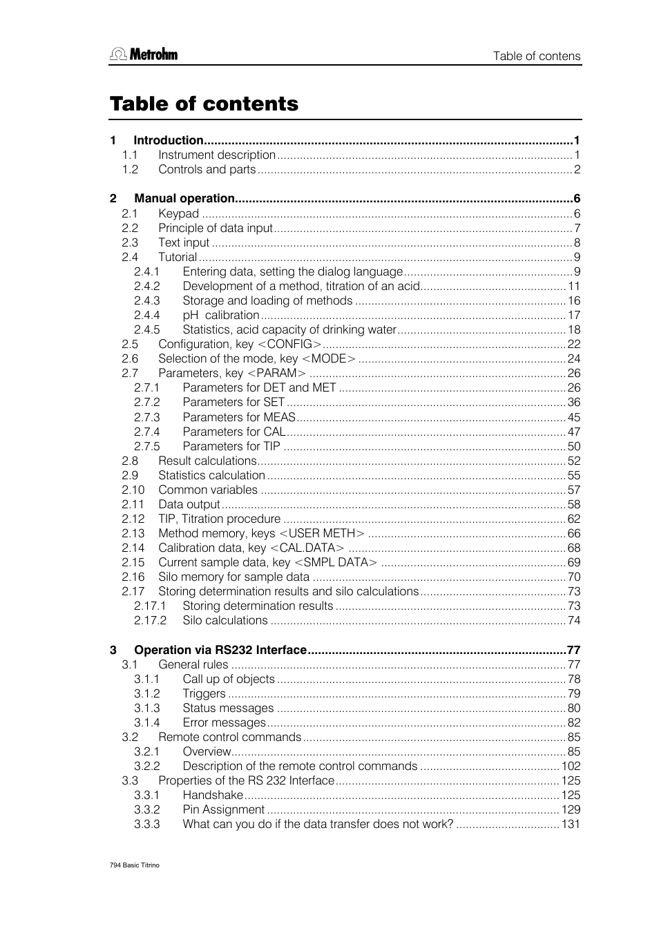 Metrohm 794 Basic Titrino User Manual | Page 3 / 198