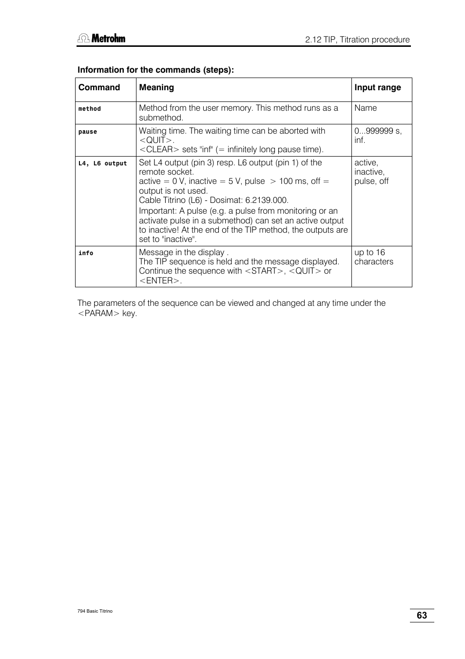 Metrohm 794 Basic Titrino User Manual | Page 67 / 198