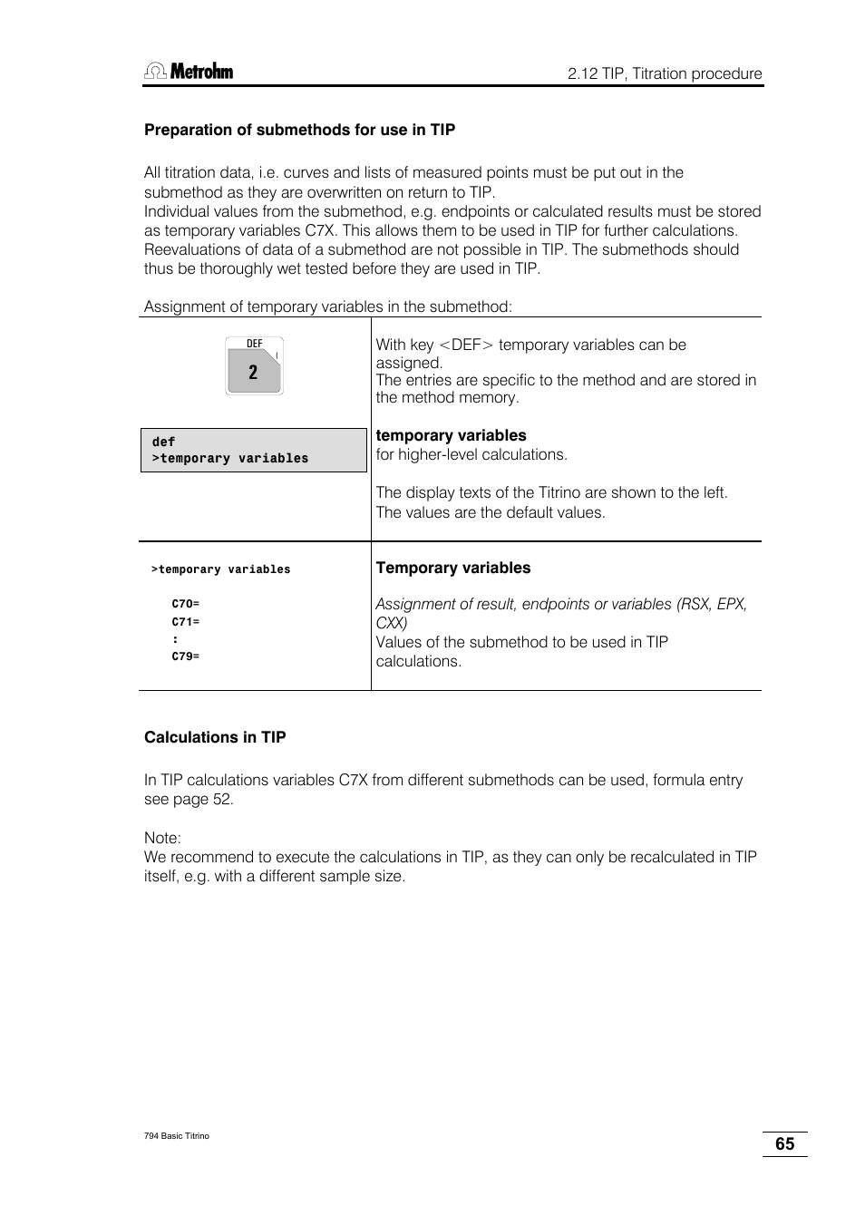 Metrohm 794 Basic Titrino User Manual | Page 69 / 198