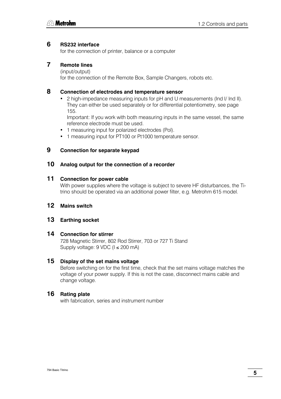 Metrohm 794 Basic Titrino User Manual | Page 9 / 198
