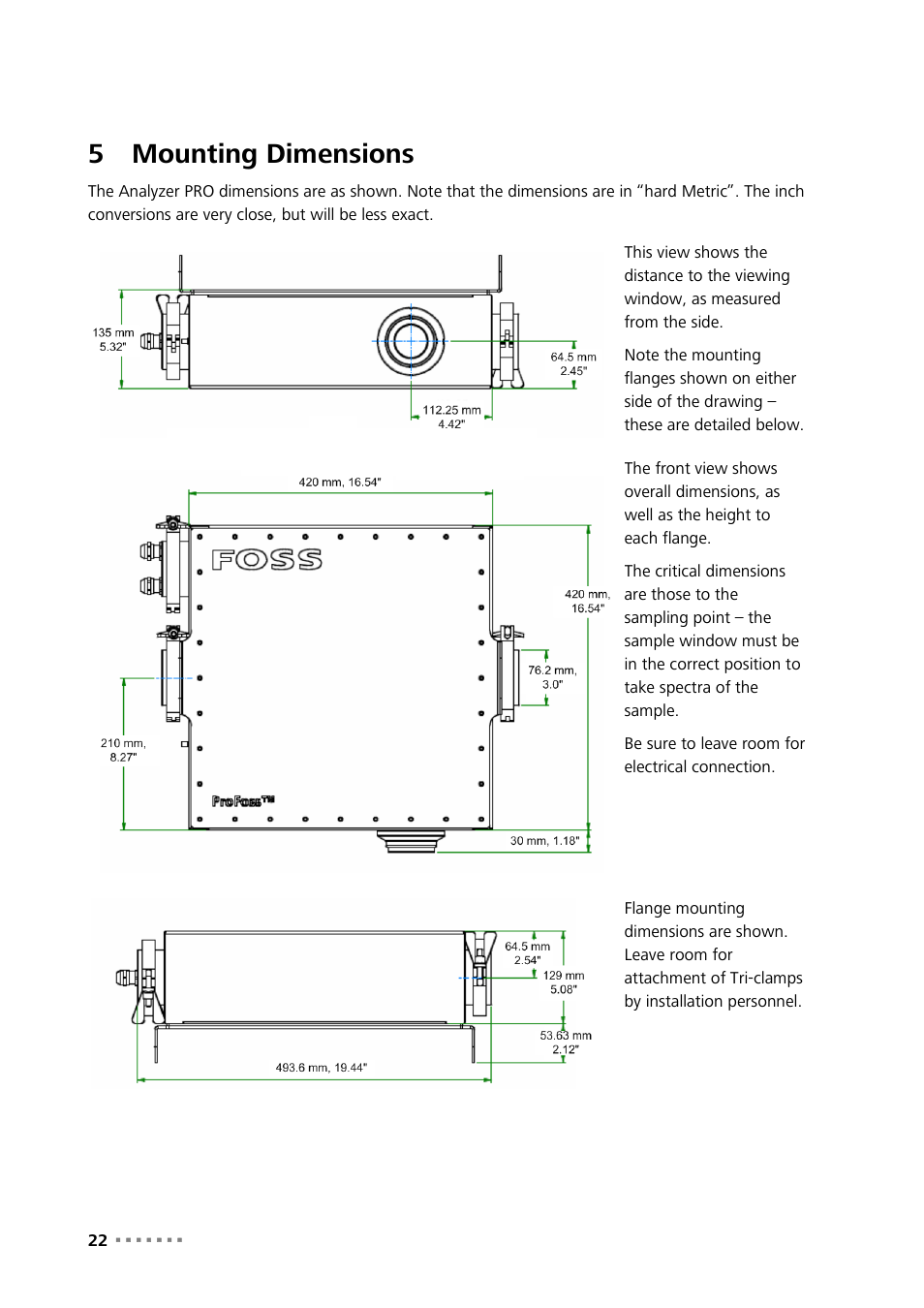 5 mounting dimensions, Mounting dimensions, 5mounting dimensions | Metrohm NIRS Analyzer PRO User Manual | Page 24 / 68