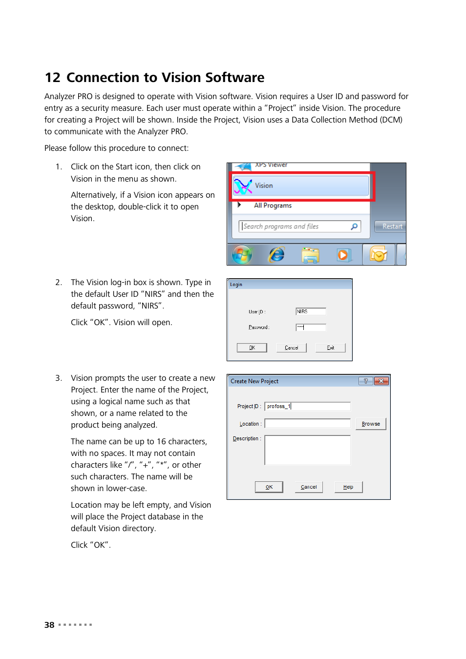 12 connection to vision software, Connection to vision software | Metrohm NIRS Analyzer PRO User Manual | Page 40 / 68