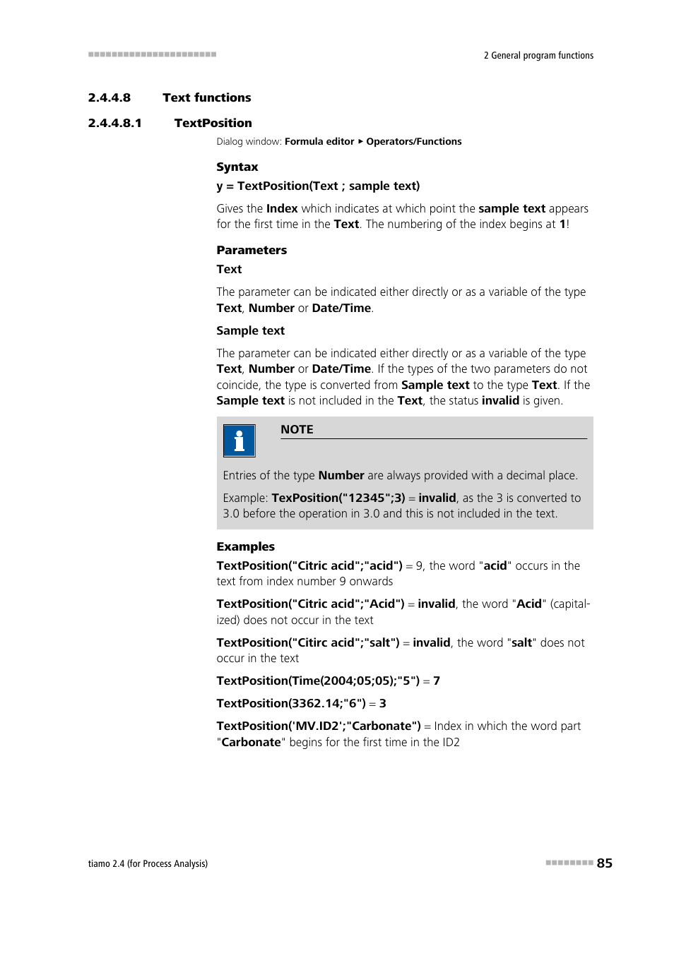 8 text functions, 1 textposition, Textposition | Metrohm tiamo 2.4 (process analysis) User Manual | Page 101 / 1809