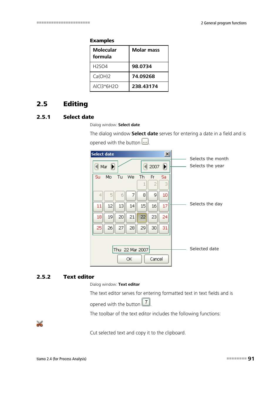 5 editing, 1 select date, 2 text editor | Editing, Select date, Text editor | Metrohm tiamo 2.4 (process analysis) User Manual | Page 107 / 1809