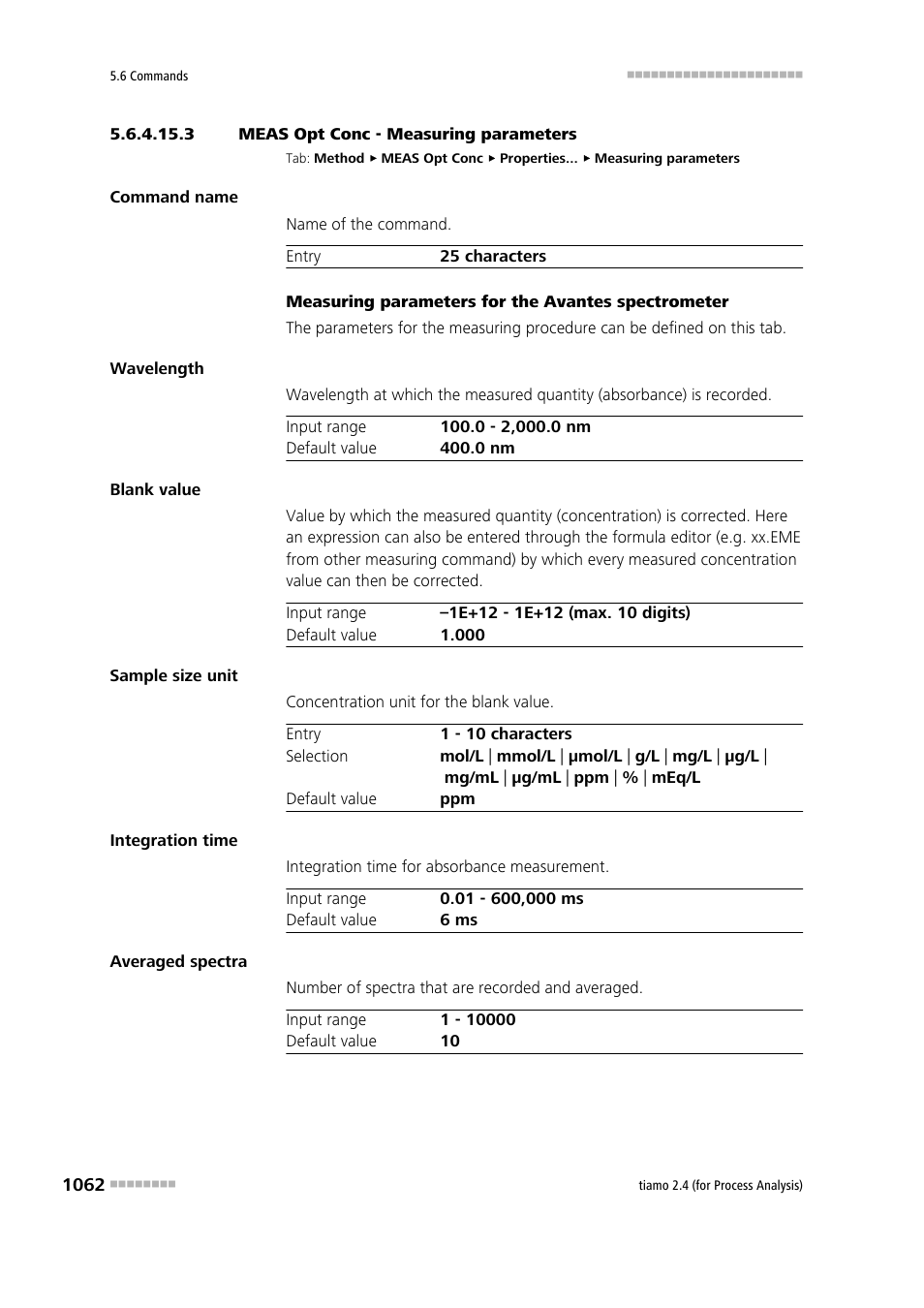 3 meas opt conc - measuring parameters, Measuring parameters | Metrohm tiamo 2.4 (process analysis) User Manual | Page 1078 / 1809
