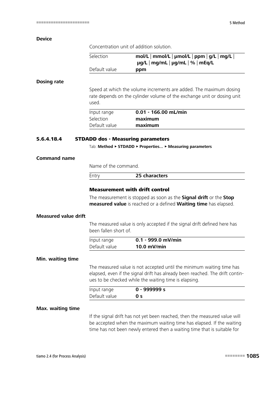 4 stdadd dos - measuring parameters | Metrohm tiamo 2.4 (process analysis) User Manual | Page 1101 / 1809