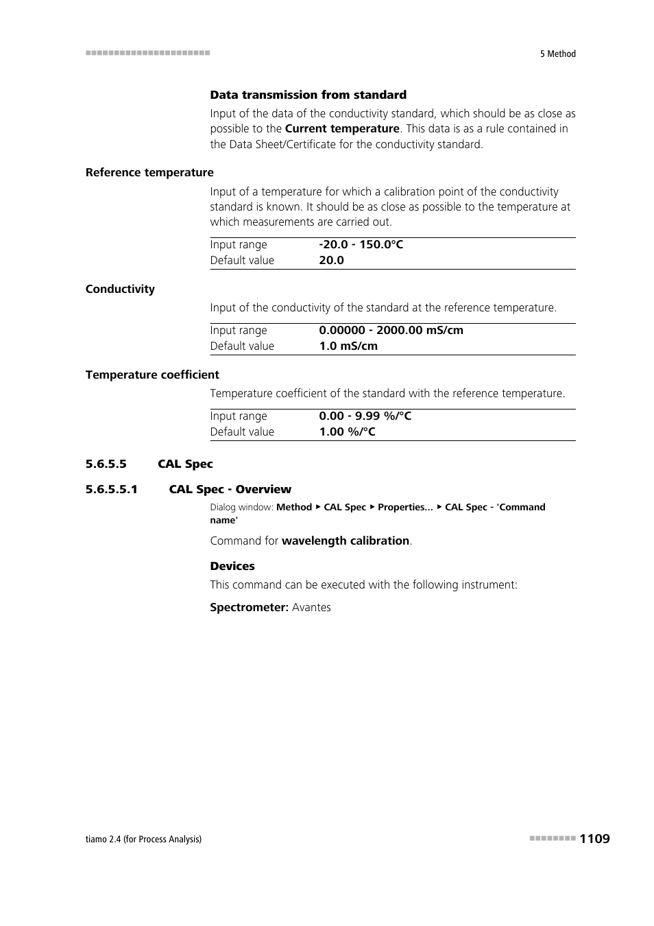 5 cal spec, 1 cal spec - overview, Cal spec | Metrohm tiamo 2.4 (process analysis) User Manual | Page 1125 / 1809