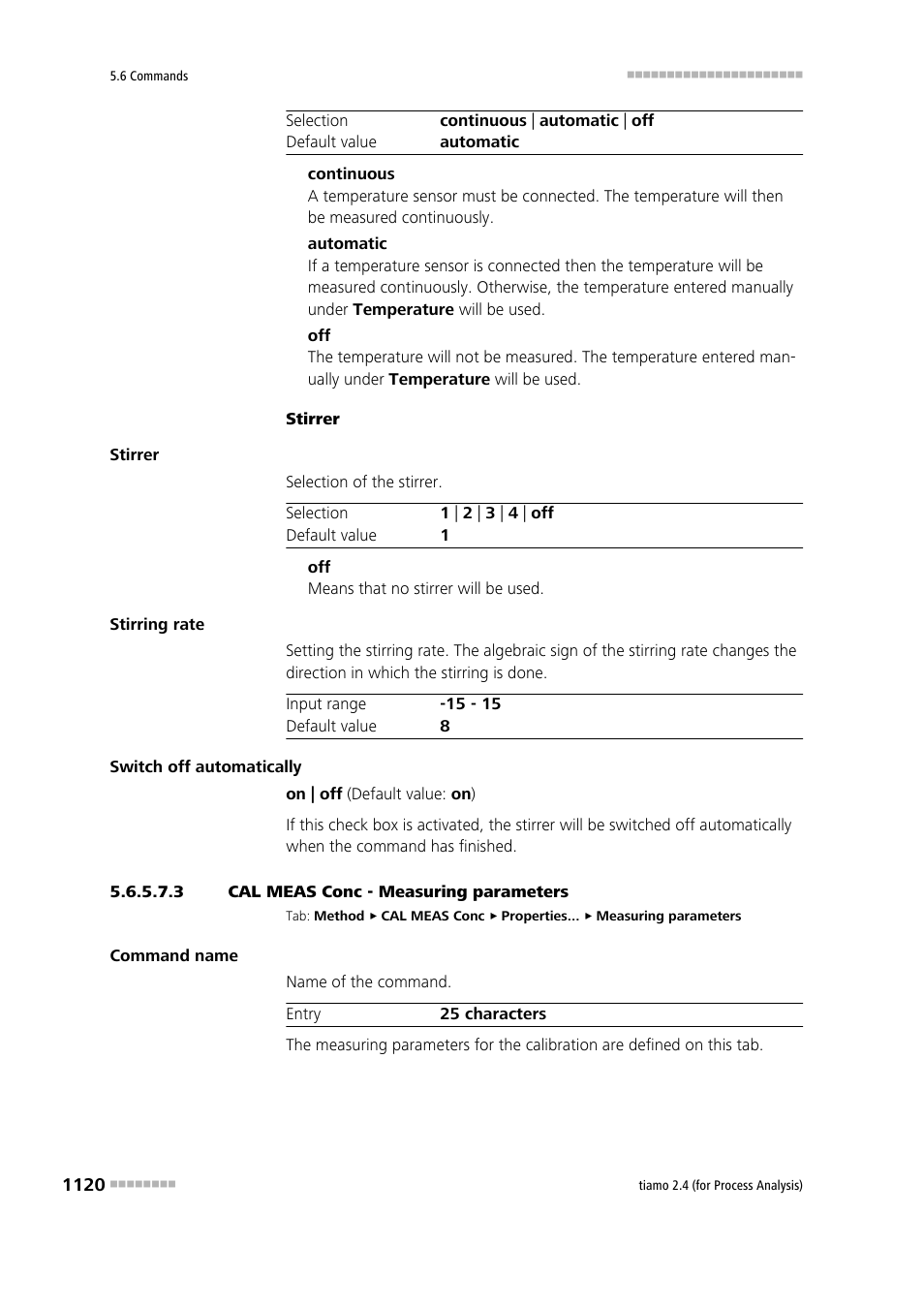 3 cal meas conc - measuring parameters | Metrohm tiamo 2.4 (process analysis) User Manual | Page 1136 / 1809