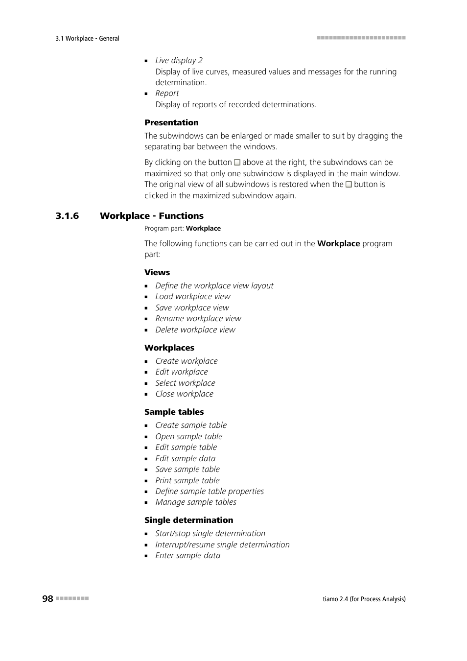 6 workplace - functions, Workplace - functions | Metrohm tiamo 2.4 (process analysis) User Manual | Page 114 / 1809