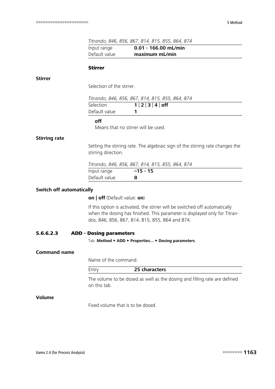 3 add - dosing parameters | Metrohm tiamo 2.4 (process analysis) User Manual | Page 1179 / 1809