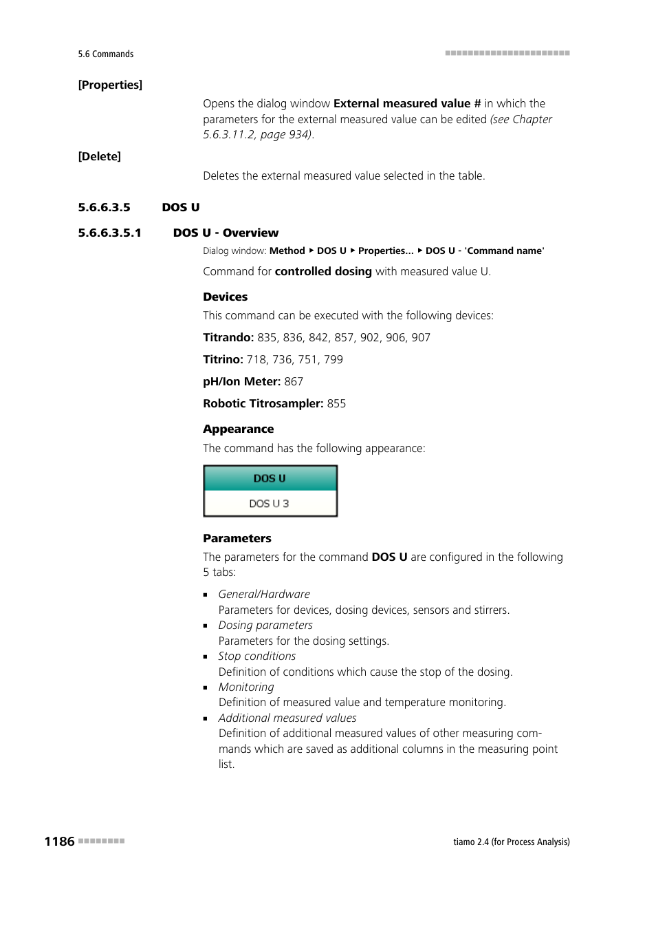 5 dos u, 1 dos u - overview, Dos u | Metrohm tiamo 2.4 (process analysis) User Manual | Page 1202 / 1809