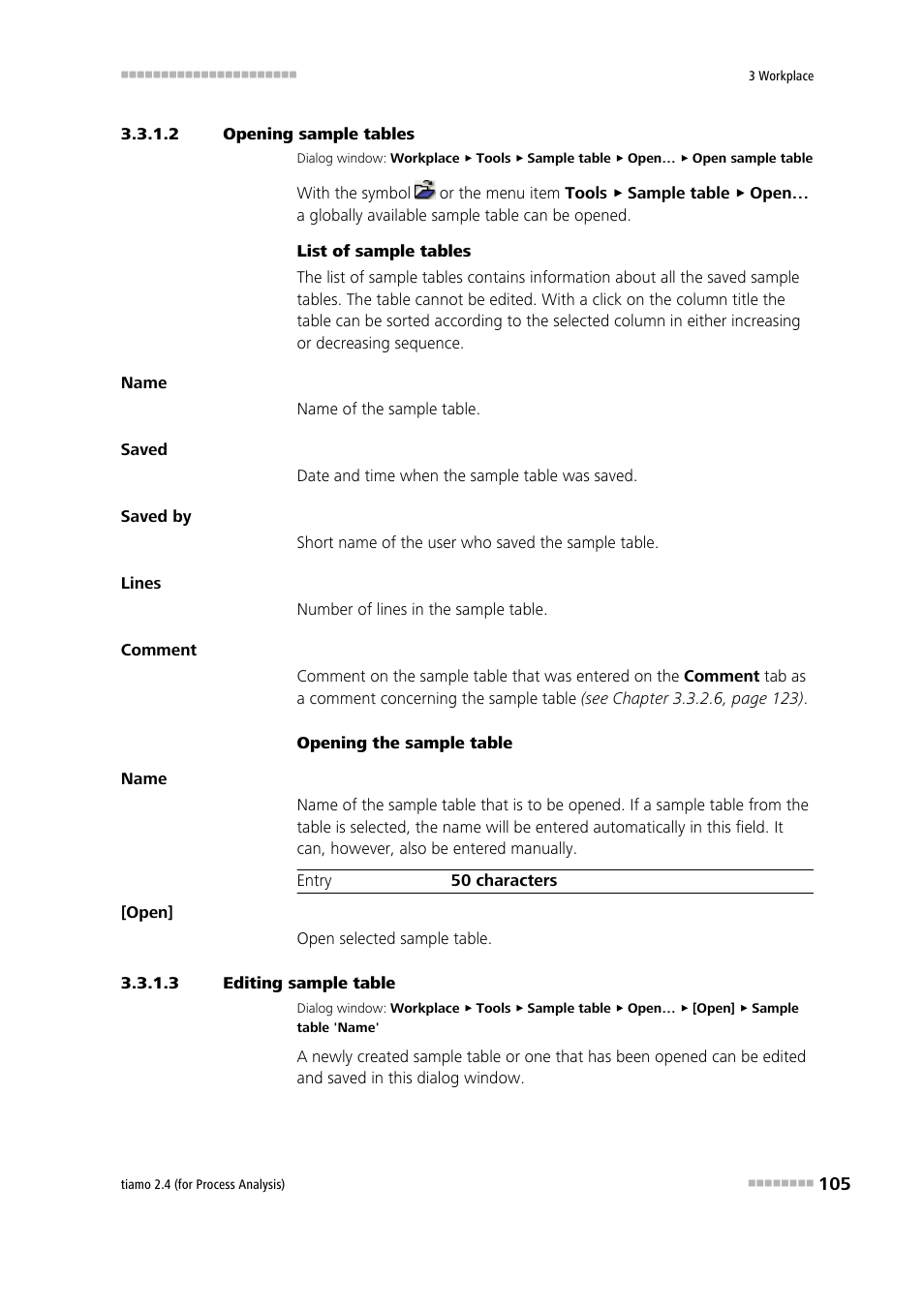 2 opening sample tables, 3 editing sample table, Open sample table | Edit sample table | Metrohm tiamo 2.4 (process analysis) User Manual | Page 121 / 1809