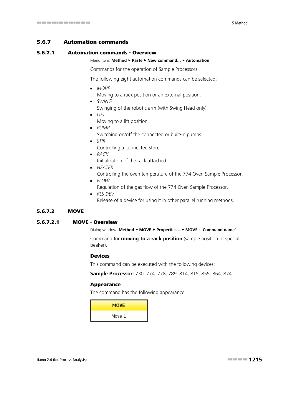 7 automation commands, 1 automation commands - overview, 2 move | 1 move - overview, Automation commands 5, Move | Metrohm tiamo 2.4 (process analysis) User Manual | Page 1231 / 1809