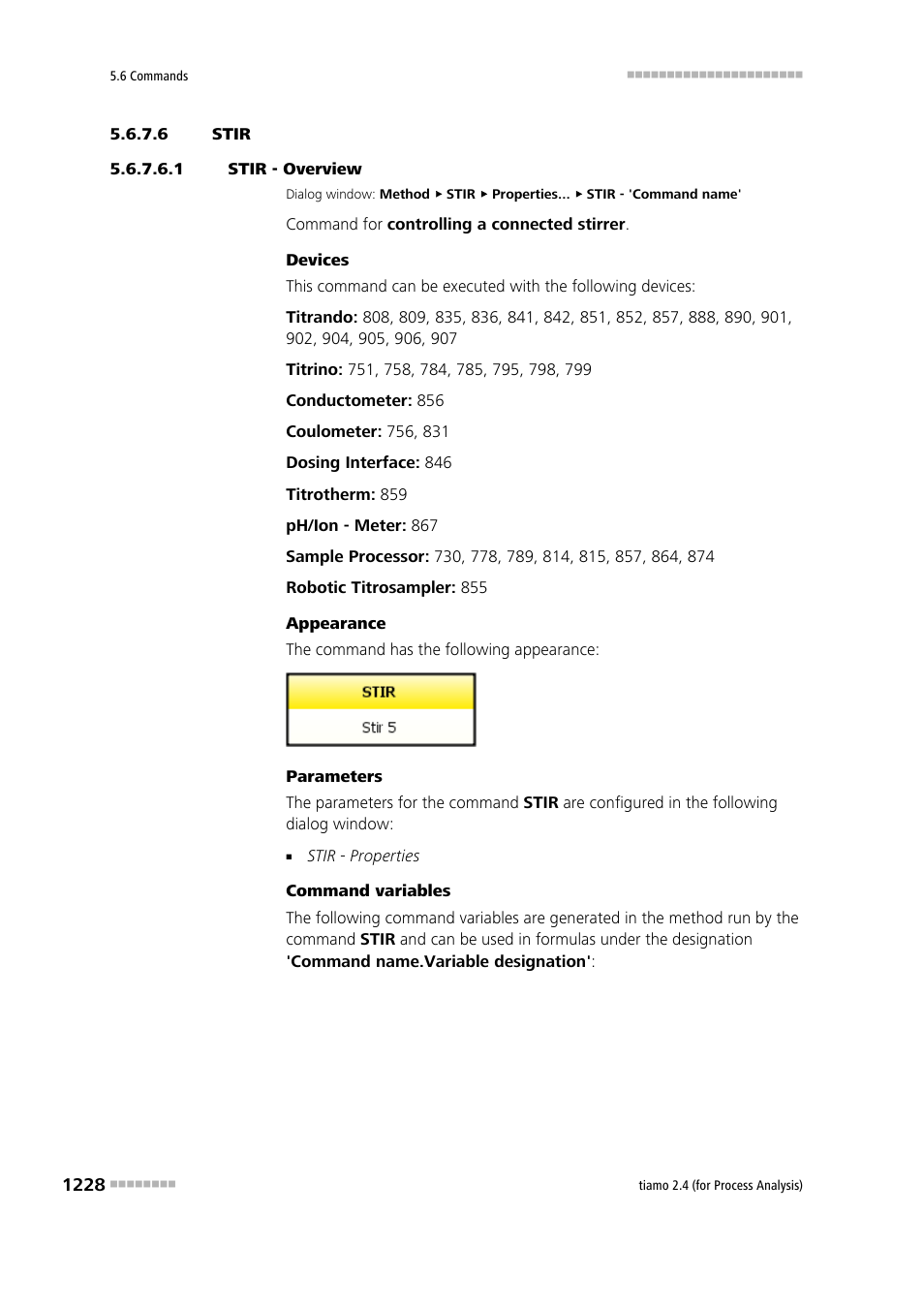 6 stir, 1 stir - overview, Stir | Metrohm tiamo 2.4 (process analysis) User Manual | Page 1244 / 1809