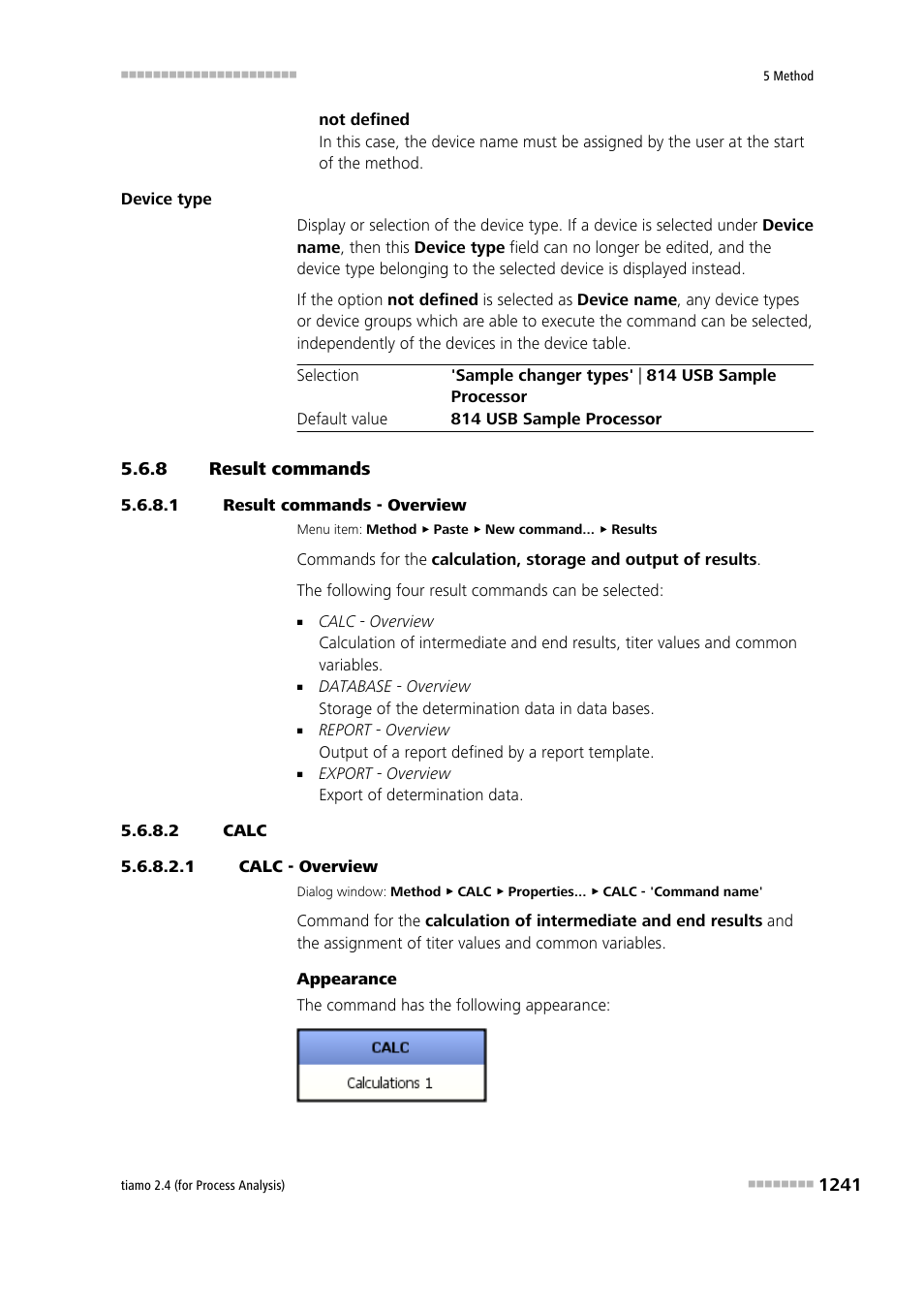 8 result commands, 1 result commands - overview, 2 calc | 1 calc - overview, Result commands 1, Calc | Metrohm tiamo 2.4 (process analysis) User Manual | Page 1257 / 1809