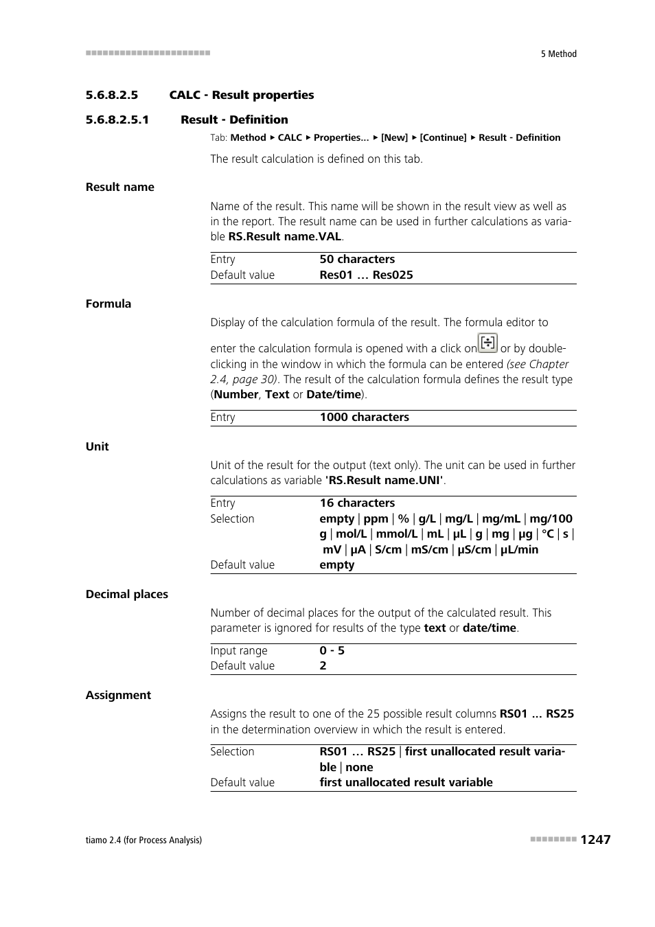 5 calc - result properties, 1 result - definition | Metrohm tiamo 2.4 (process analysis) User Manual | Page 1263 / 1809