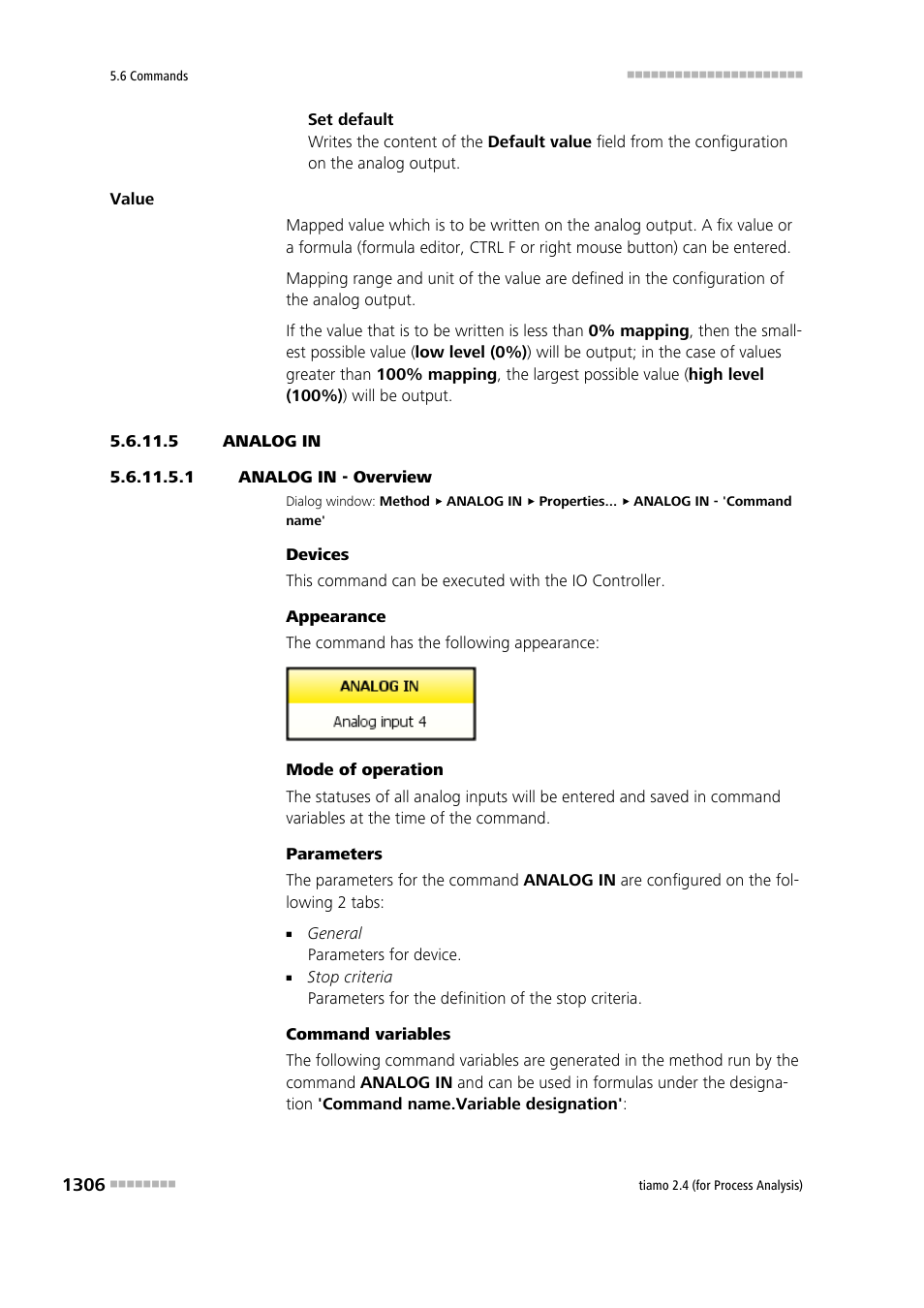 5 analog in, 1 analog in - overview, Analog in | Metrohm tiamo 2.4 (process analysis) User Manual | Page 1322 / 1809