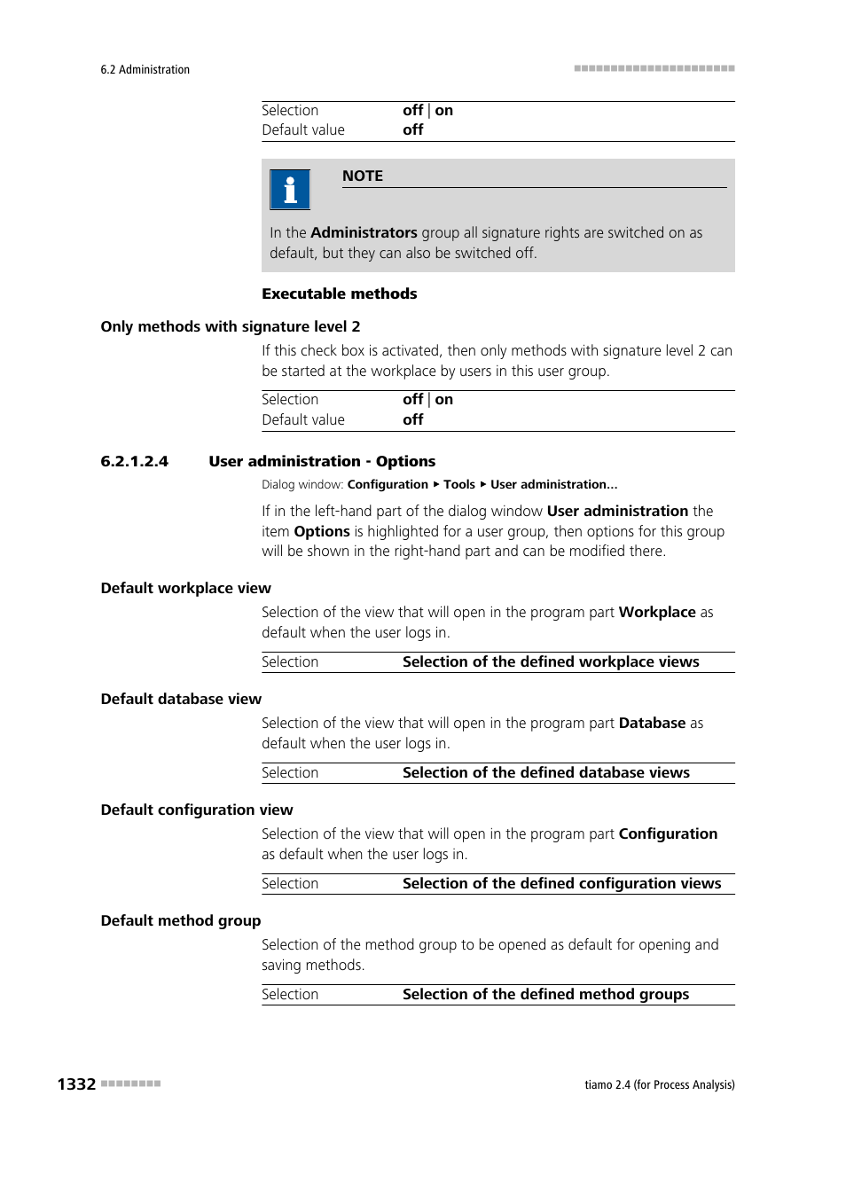 4 user administration - options, Options, Define options for user groups | Metrohm tiamo 2.4 (process analysis) User Manual | Page 1348 / 1809